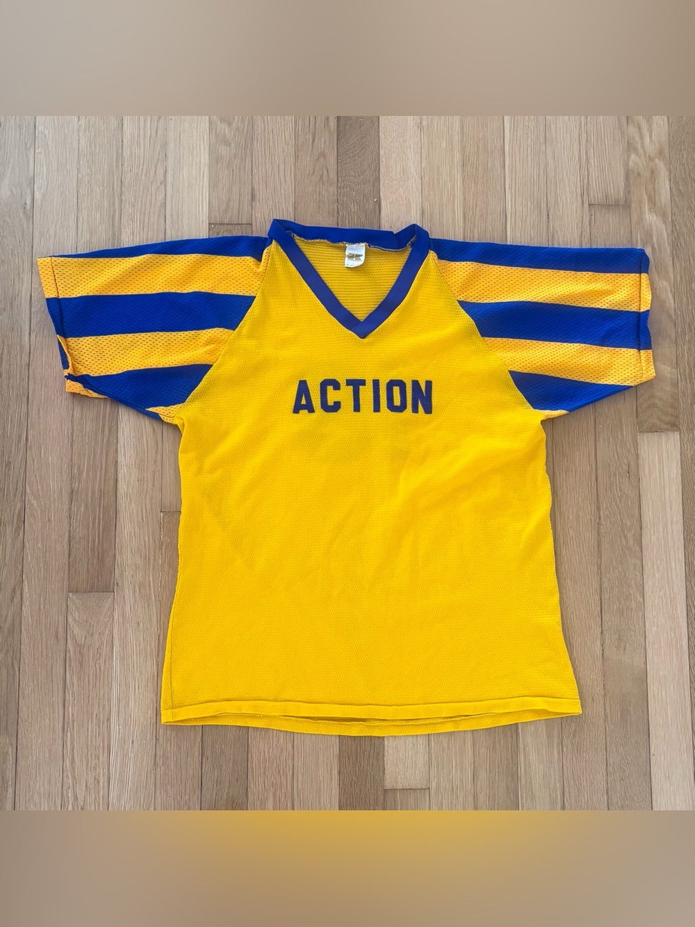 Vintage 70s Russell Athletic Gold Tag Mesh Jersey L 100% Nylon Made in USA